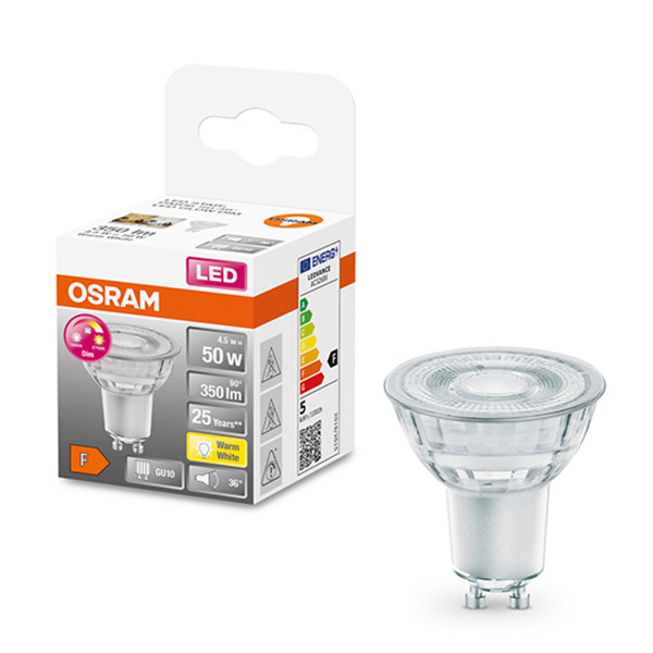 Osram GU10 LED spot GlowDim 1800 2700K Dimbaar 4.5W 50W Osram 123led